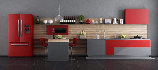 Peppy and Bold Kitchen Laminates

A neutral shade that adapts to any colour combination, grey is definitely the new black this year! Smokey grey and post office red are a stunning combination, made even more so against the oak wood backdrop in this modern galley kitchen.